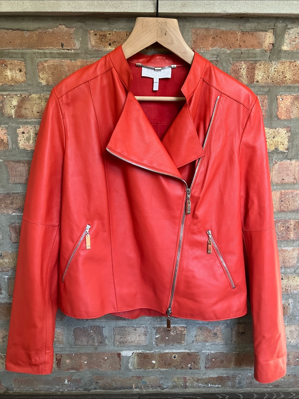 Escada Bright Orange Leather Moto Jacket